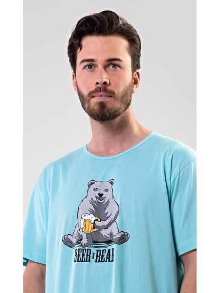 Pánská noční košile s krátkým rukávem Beer and bear - mentolová