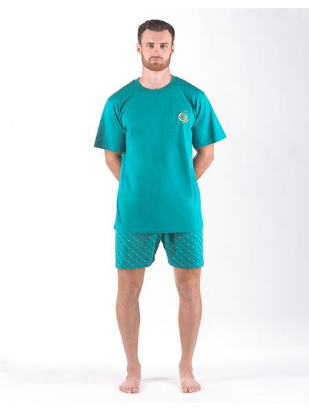 Pánské pyžamo krátké pánské, šité, s potiskem Pyžama 2024 79166P - měsíc sv. tyrkysová