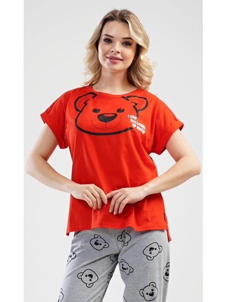 Dámské pyžamo s krátkým rukávem Méďa - červená