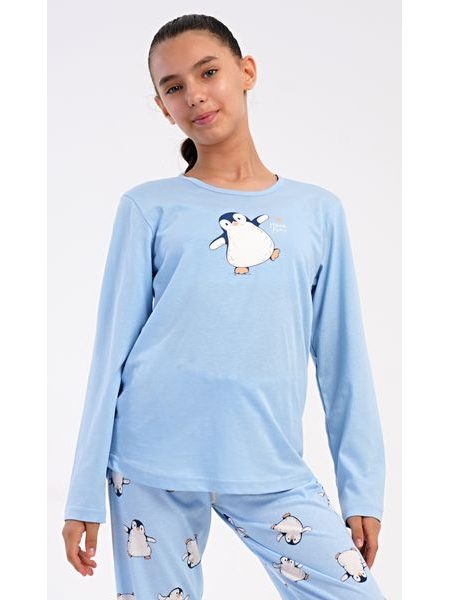 Dětské pyžamo dlouhé Tučňák - světle modrá