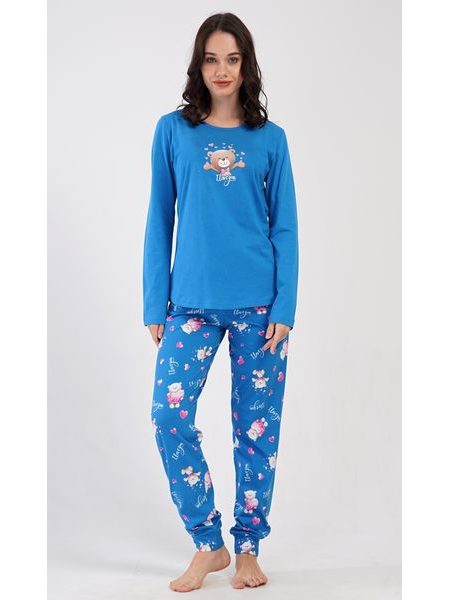 Dámské pyžamo dlouhé Méďa I love you - tmavě růžová