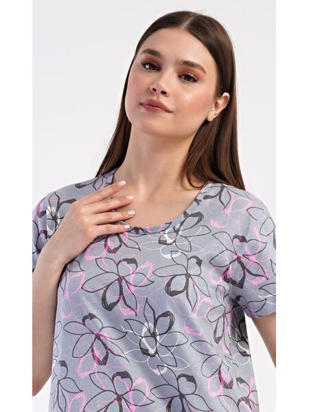 Dámske domáce šaty s krátkym rukávom Mia - šedá