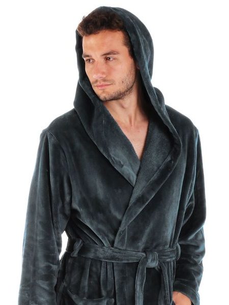 Unisex dlouhý hřejivý župan s kapucí SIENA antracitová