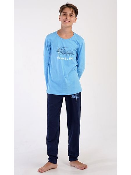 Dětské pyžamo dlouhé Letadlo - světle modrá