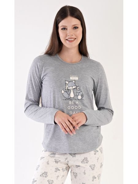 Dámské pyžamo dlouhé Forest party - šedá