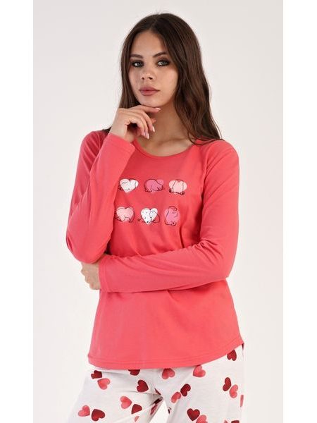 Dámské pyžamo dlouhé Valentýna - jahodová