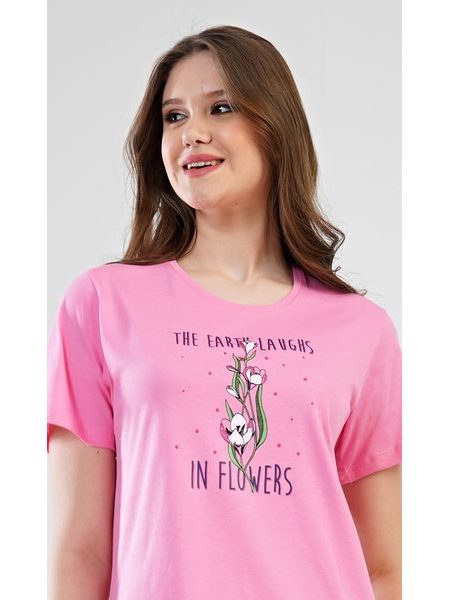 Dámská noční košile s krátkým rukávem Flowers - světle růžová