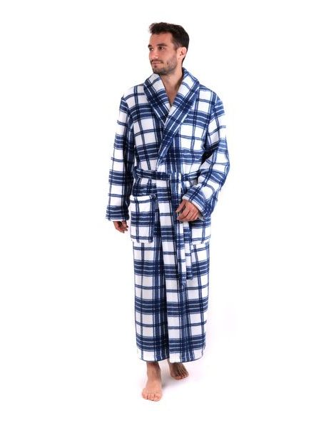 Pánský dlouhý hřejivý župan se šálovým límcem RYAN modrá/bílá