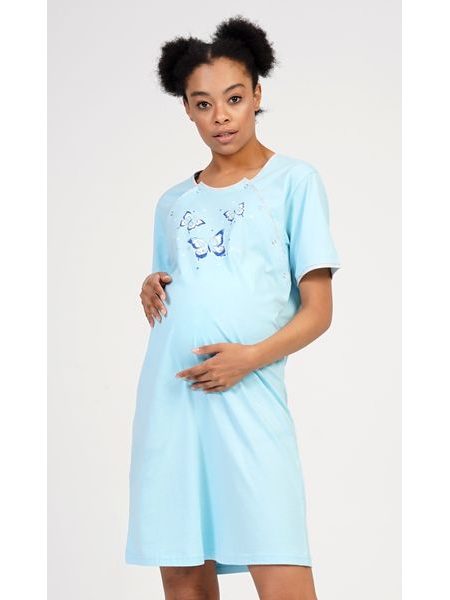 Dámská noční košile mateřská Motýlci - mentolová