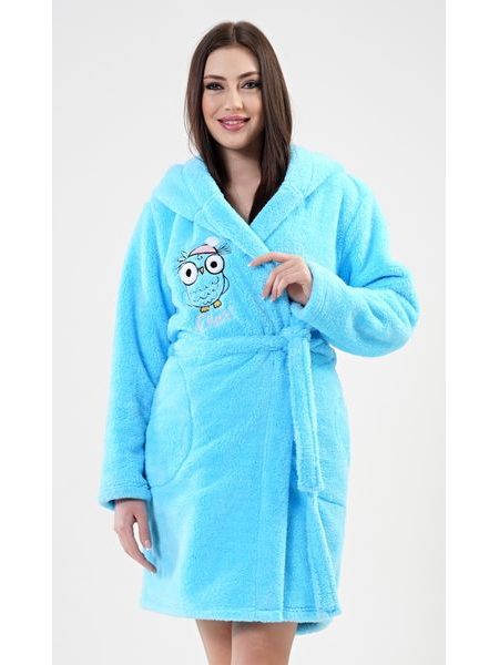 Dámský župan krátký s kapucí Sova - tyrkysová