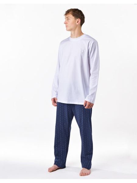 Pánské pyžamo dlouhé, šité, s potiskem 79195 - bílá lékořice