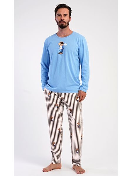 Pánské pyžamo dlouhé Bear - světle modrá
