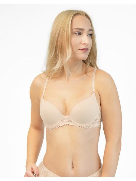 GINA dámské podprsenka push-up, šité, s krajkou, jednobarevné La Femme 17006P - písková