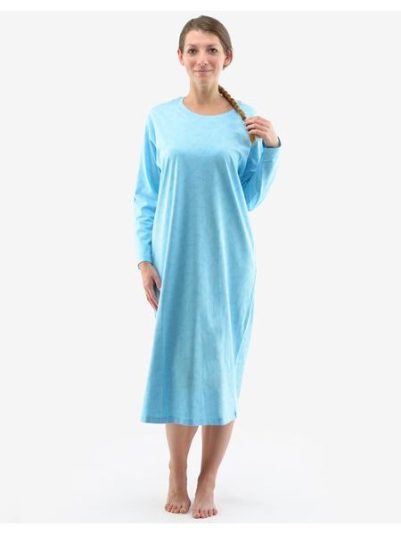 Dlouhá košilka noční dámská dlouhý rukáv 19131P - sv. tyrkysová azurová