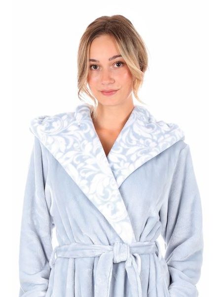 Dámský dlouhý župan s kapucí FLORA světle modrá