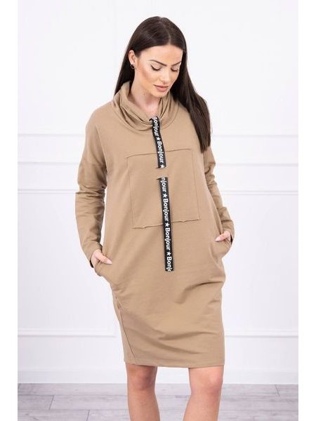 Mikinové šaty s páskami, velbloudí hnědá