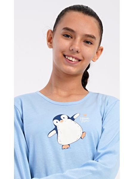 Dětské pyžamo dlouhé Tučňák - světle modrá