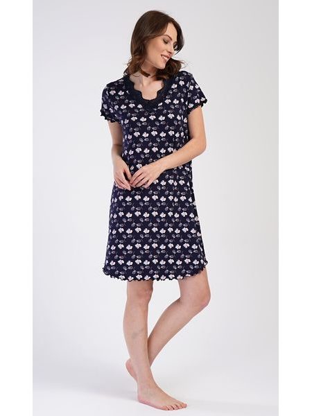 Dámská noční košile s krátkým rukávem Carmen - tmavě modrá