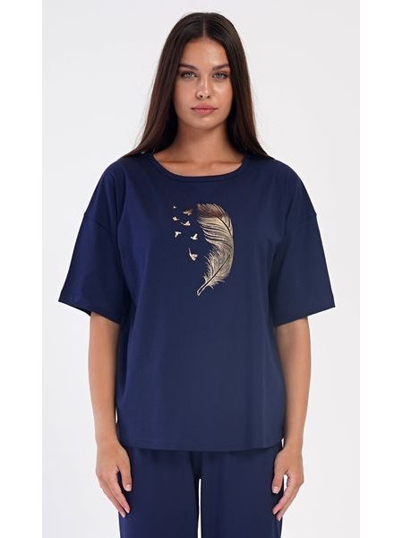 Dámské pyžamo kapri Pírko - tmavě modrá