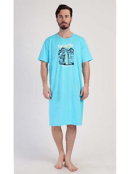 Pánská noční košile s krátkým rukávem California - azurová