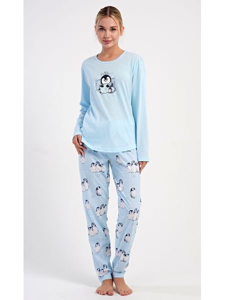 Dámské pyžamo dlouhé Tučňák - světle modrá