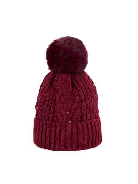 Dámská módní čepice s bambulí a perličkami žlutá