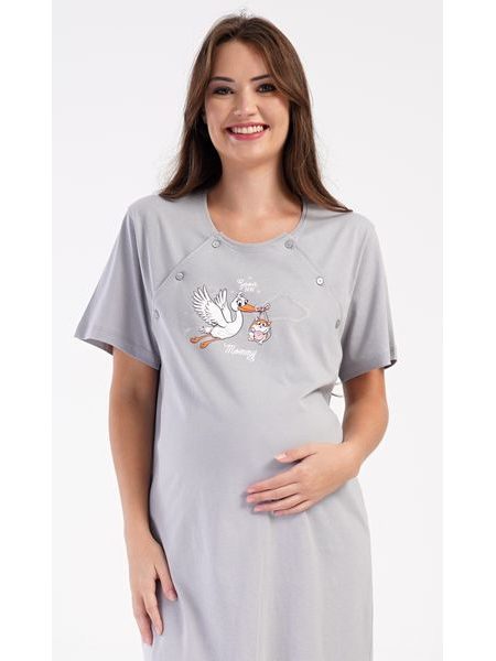 Dámská noční košile mateřská Čáp s miminkem - šedá