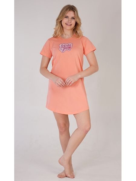 Dámská noční košile s krátkým rukávem Super girl - korálová