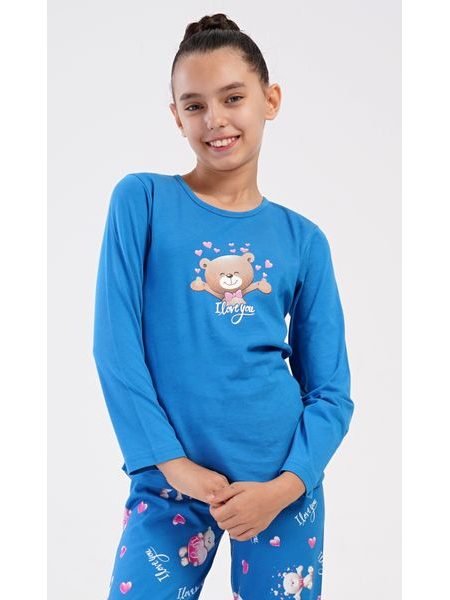 Dětské pyžamo dlouhé Méďa I love you - modrá