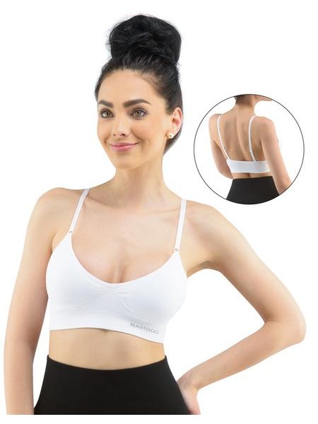 Dámská podprsenka sportovní s vycpávkami, bez kostice, bezešvé, jednobarevné Eco Bamboo 07021P - bílá