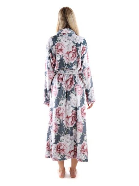 Dámský dlouhý župan s šálovým límcem Aisha Tmavé pivoňky