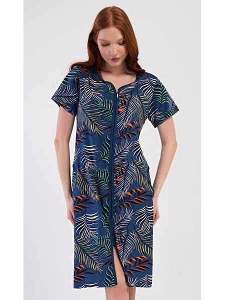 Dámské domácí šaty s krátkým rukávem Barbara - tmavě modrá