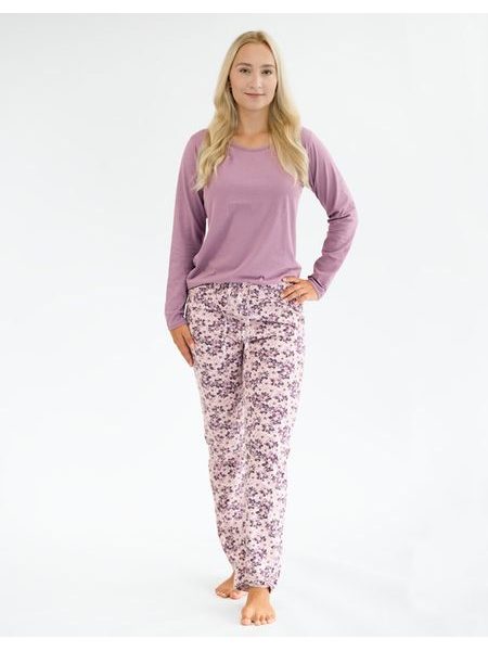 Dámské pyžamo dlouhé dámské, šité, s potiskem Pyžama 2024 19159P - šedorůžová lékořice