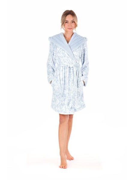 Dámský 3/4 župan s kapucí FLORA světle modrá/bílá