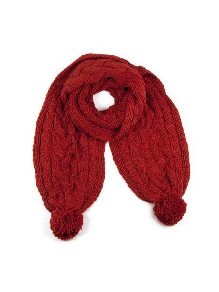 Šál s bambulkami na zimu červený