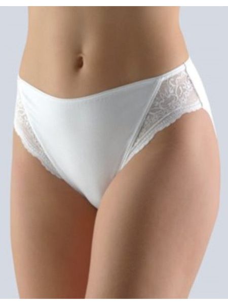 Dámské kalhotky klasické s úzkým bokem, úzký bok, šité, s krajkou, jednobarevné Delicate 10190P - bílá