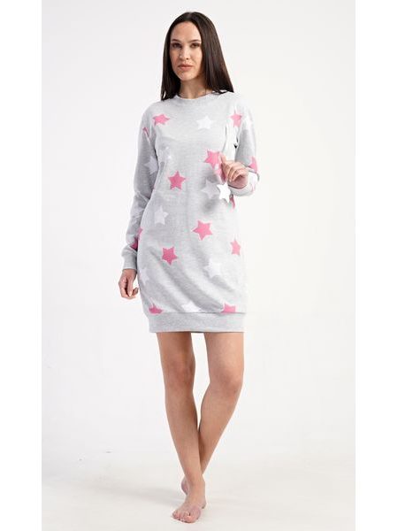 Dámské domácí šaty s dlouhým rukávem Hvězdy - šedá