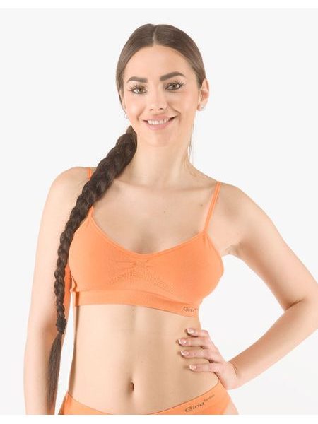 Dámský top podprsenkový s úzkými ramínky, úzká ramínka, bezešvé, jednobarevné Bamboo PureLine 07010P - tm. lososová