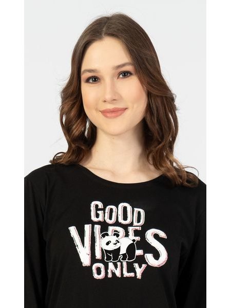 Dámská noční košile s dlouhým rukávem Good vibes - černá