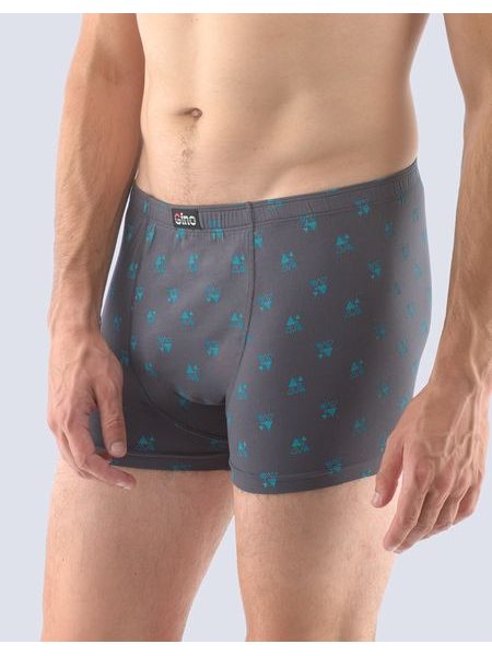 GINA pánské boxerky s kratší nohavičkou, kratší nohavička, šité, s potiskem 73107P - tm. šedá šalvěj