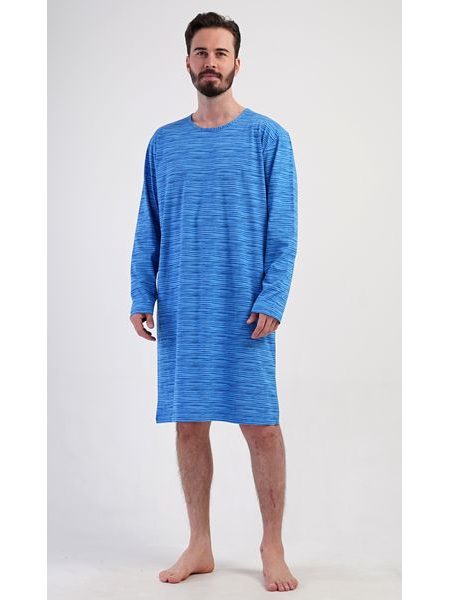 Pánská noční košile s dlouhým rukávem Sebastian - modrá