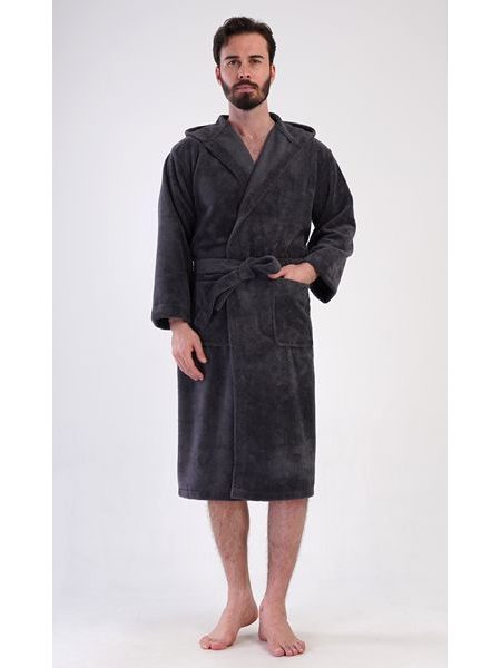 Pánský župan s kapucí Alex - tmavě šedá