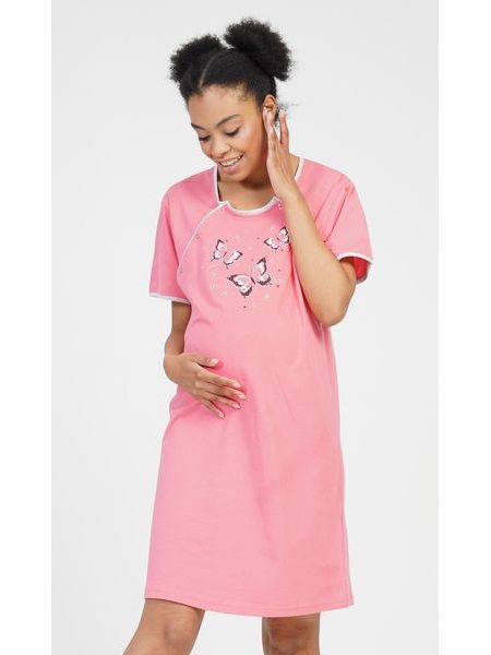 Dámská noční košile mateřská Motýlci - lososová