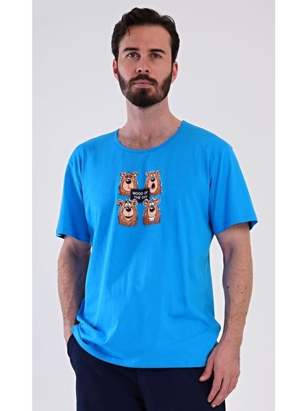 Pánské pyžamo šortky Méďa Happy - modrá