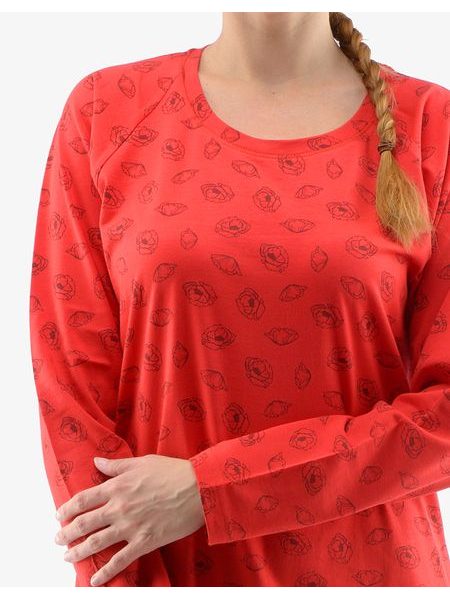 Košilka noční dámská dlouhý rukáv 19133P - červená martini