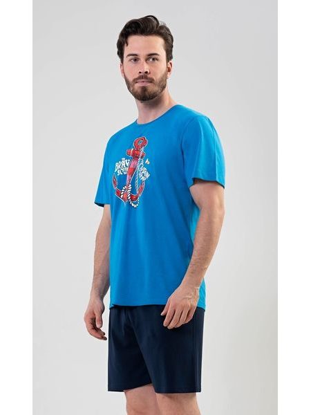 Pánské pyžamo šortky Kotva - modrá