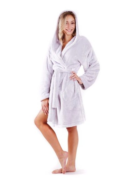 Dámský 3/4 hřejivý župan s kapucí LILLY EXTRA světle šedá