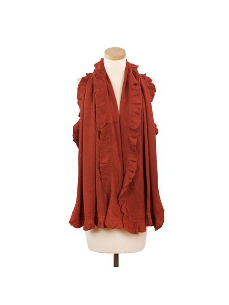 Dámský velký šál s volánem cihlový