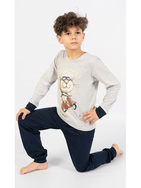 Dětské pyžamo dlouhé Motocycle - šedá