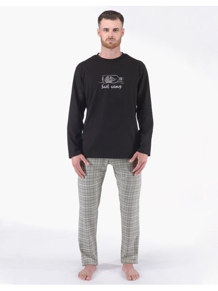 Pánské pyžamo dlouhé pánské, šité, s potiskem Pyžama 2024 79177P - černá šedá